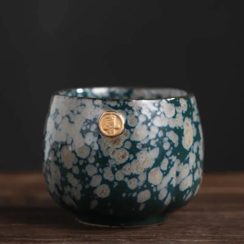 Japanese Style Ceramic Mottled Blue+Grey Tea Cup - 180ml