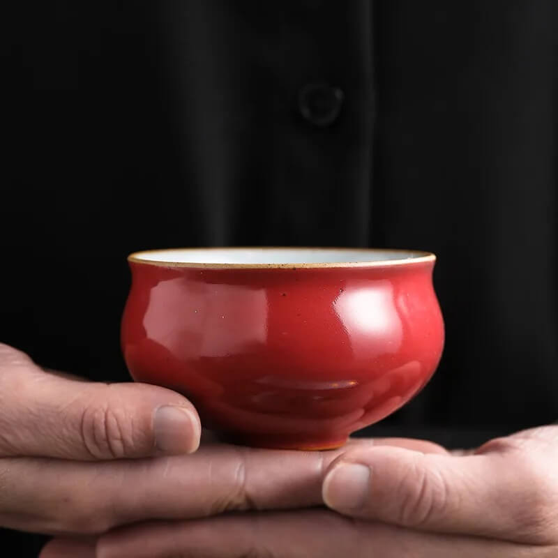 1 Cup of Ceramic Five Piece Element Kung Fu Tea Cup Set_Red Cup