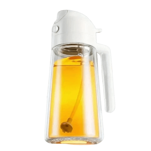 2 in 1 Glass Oil Spray and Pour Bottle in White_500ml