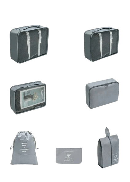 7 Piece Grey Travel Organizer Set of Cotton Fabric and Double Sided Twill2