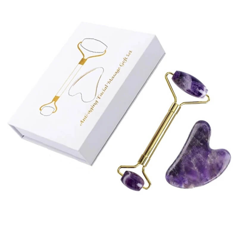 Amethyst Facial Roller and Gua Sha Set in Box