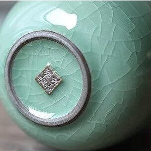 Base of Porcelain Celadon Chinese Tea or Coffee Cup 220ml in Green Crackled Glaze