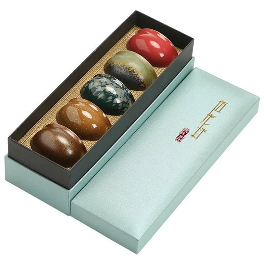 Ceramic Five Piece Element Kung Fu Tea Cup Set with Gift Box