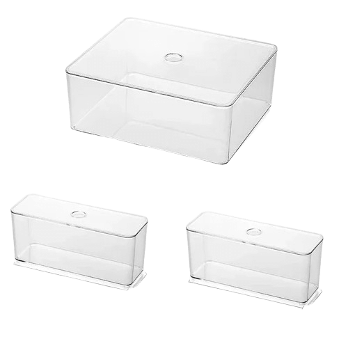 Clear Acrylic Storage Boxes with Lids for Stationery, Cosmetics and Underwear Organization - 3 Set of 2 Medium and 1 Large
