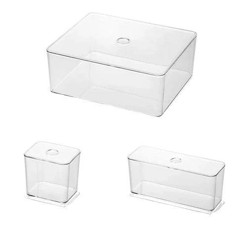 Clear Acrylic Storage Boxes with Lids for Stationery, Cosmetics and Underwear Organization - 3 Set of Small, Medium and Large