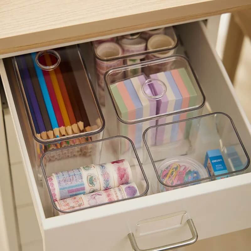 Clear Acrylic Storage Boxes with Lids for Stationery Organization in Drawers