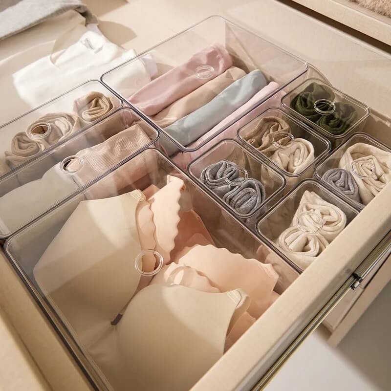 Clear Acrylic Storage Boxes with Lids for Underwear Organization in Drawers
