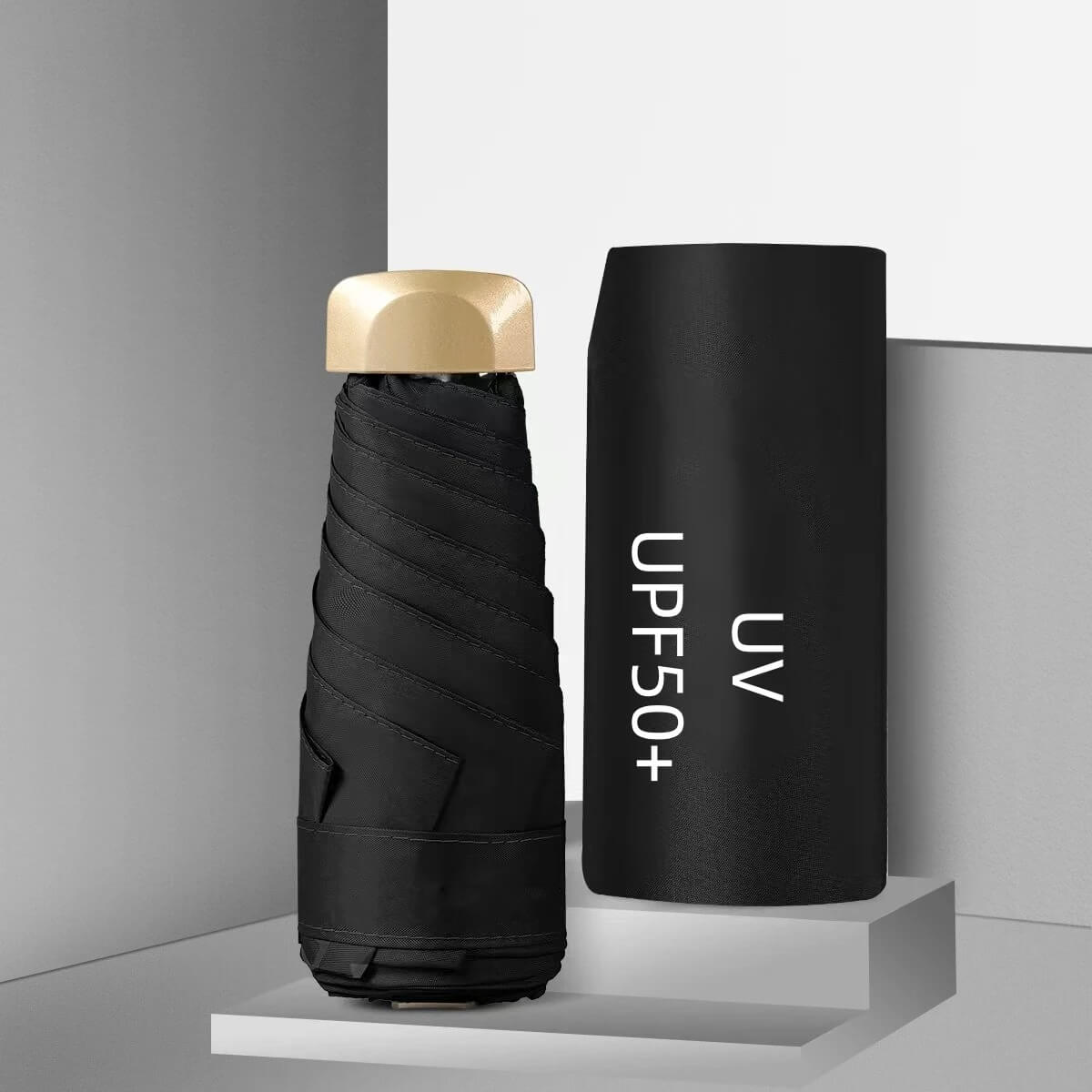 Dual Use Mini UV 50+ Sun Protection and Waterproof Umbrella Black_Foldable H18cm x W5cm_Weight 190g