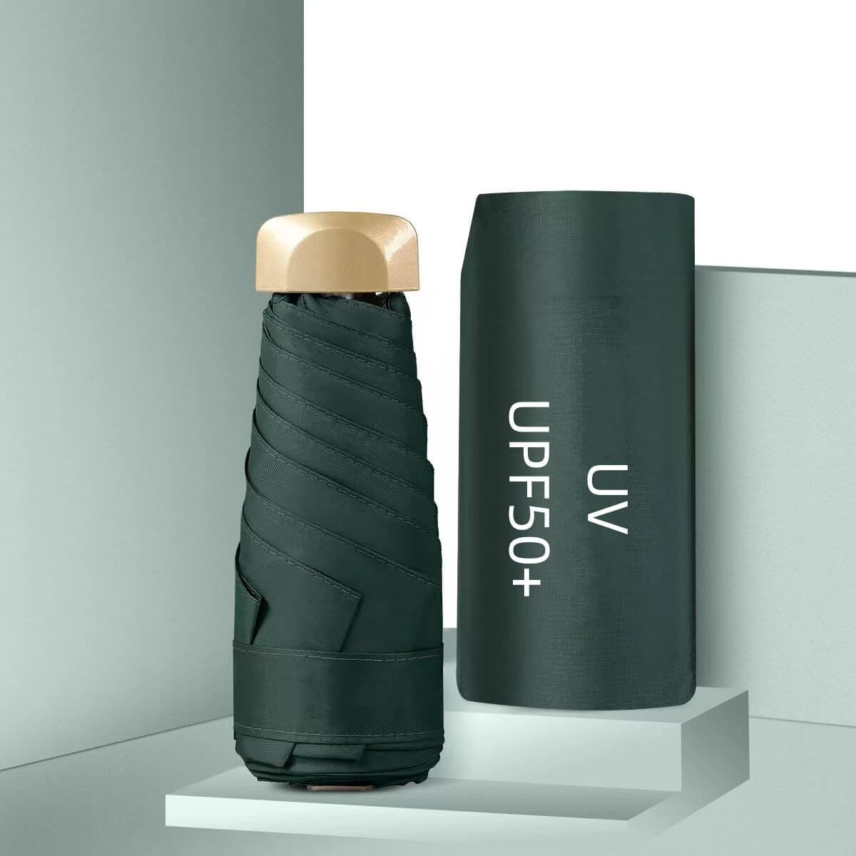 Dual Use Mini UV 50+ Sun Protection and Waterproof Umbrella Forest Green_Foldable H18cm x W5cm_Weight 190g