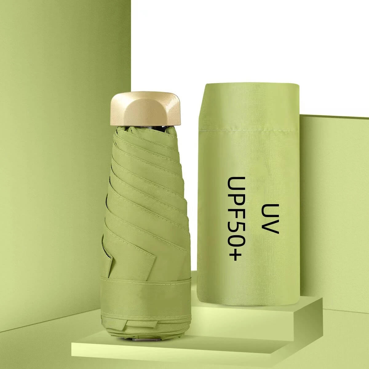 Dual Use Mini UV 50+ Sun Protection and Waterproof Umbrella Matcha Green_Foldable H18cm x W5cm_Weight 190g