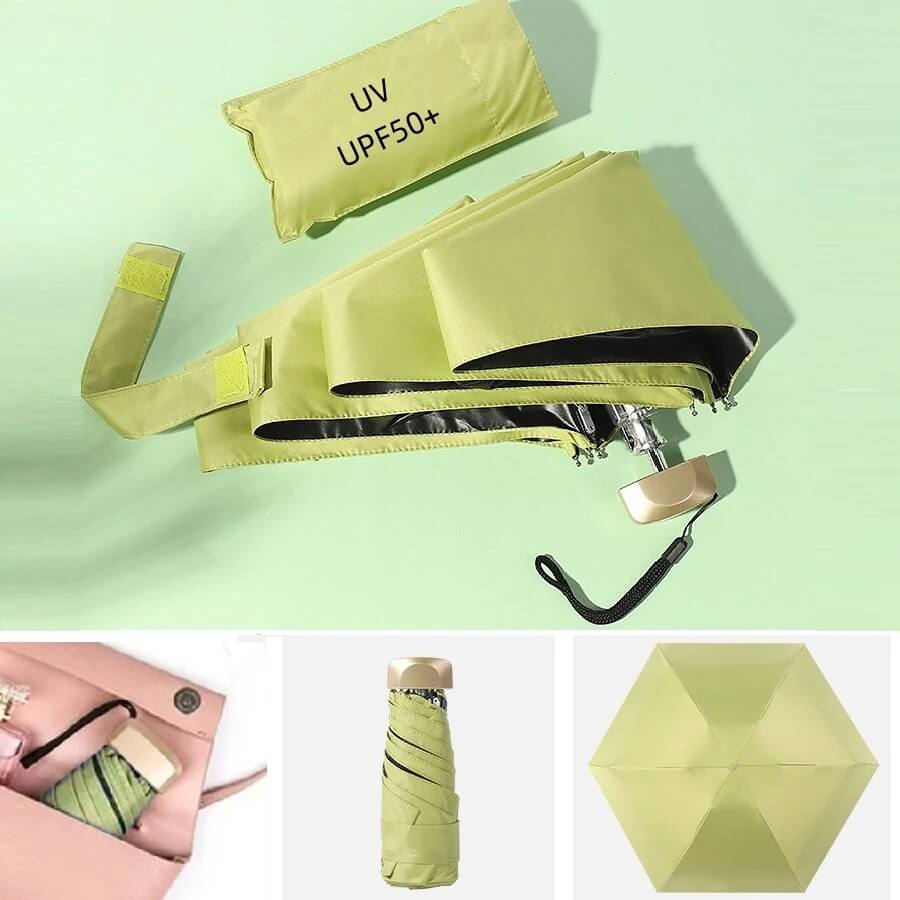 Dual Use Mini UV 50+ Sun Protection and Waterproof Umbrella Matcha Green_ Foldable Compact H18cm x W5cm_Weight 190g_Fits in Bag
