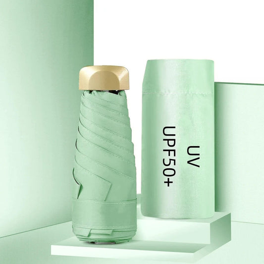 Dual Use Mini UV 50+ Sun Protection and Waterproof Umbrella Mint Green_Foldable H18cm x W5cm_Weight 190g