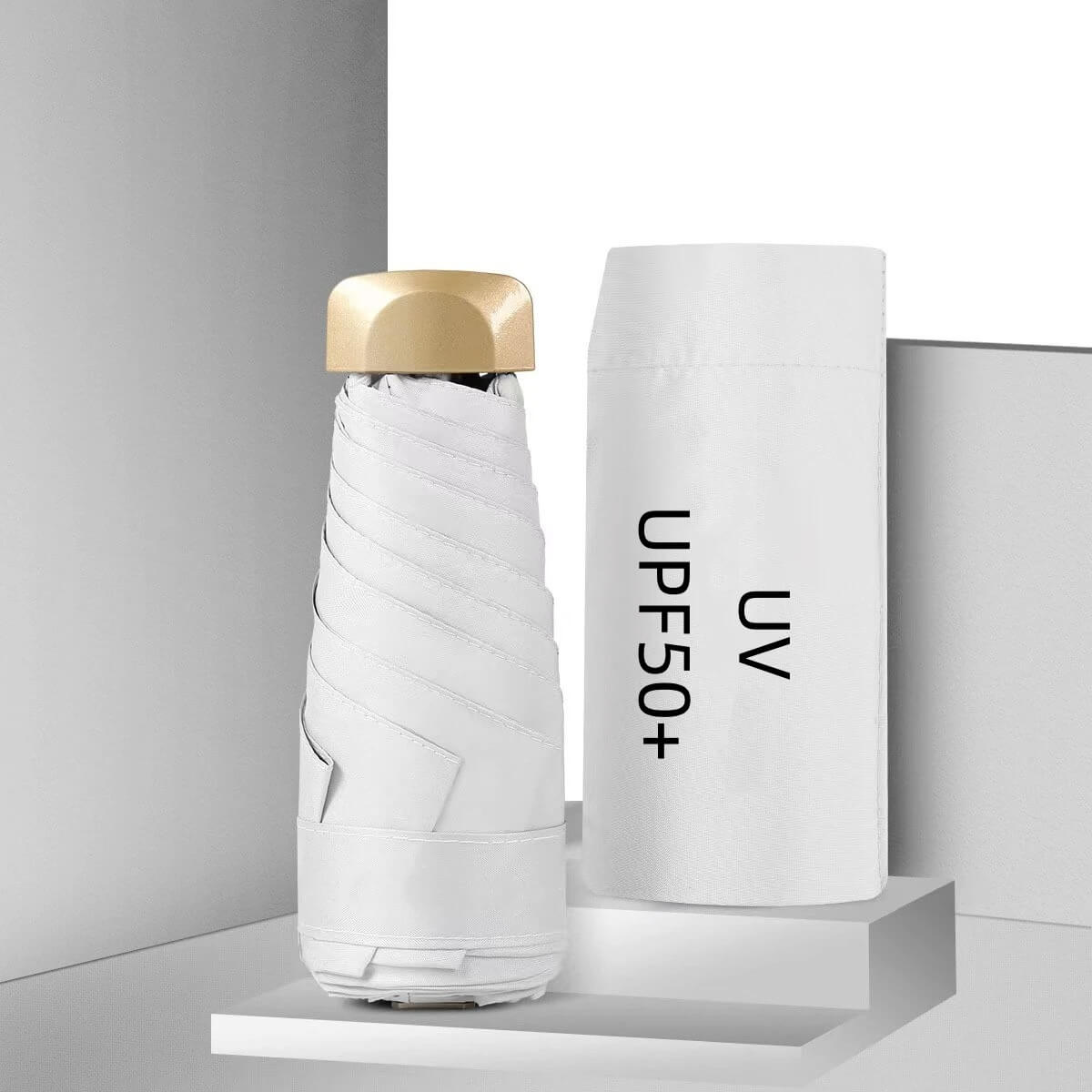 Dual Use Mini UV 50+ Sun Protection and Waterproof Umbrella Off-White_Foldable H18cm x W5cm_Weight 190g