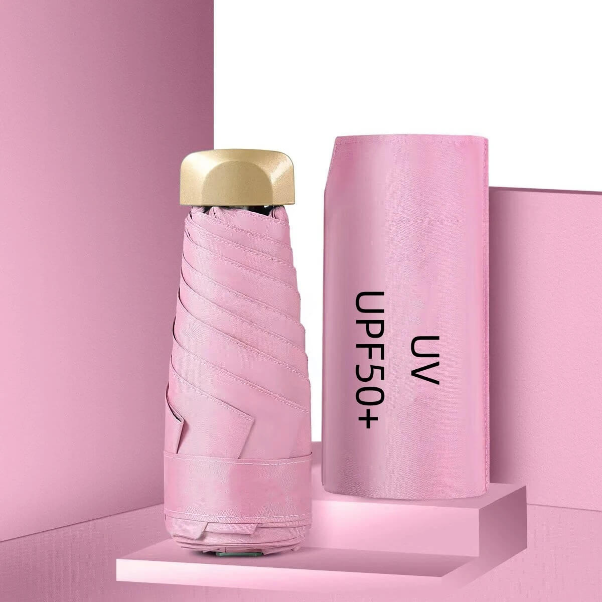 Dual Use Mini UV 50+ Sun Protection and Waterproof Umbrella Pink_Foldable H18cm x W5cm_Weight 190g