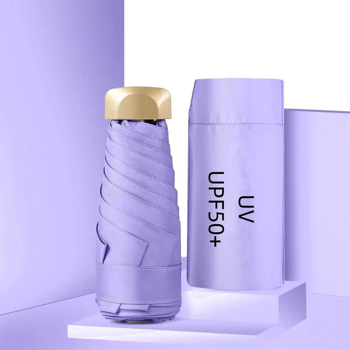 Dual Use Mini UV 50+ Sun Protection and Waterproof Umbrella Purple_Foldable H18cm x W5cm_Weight 190g