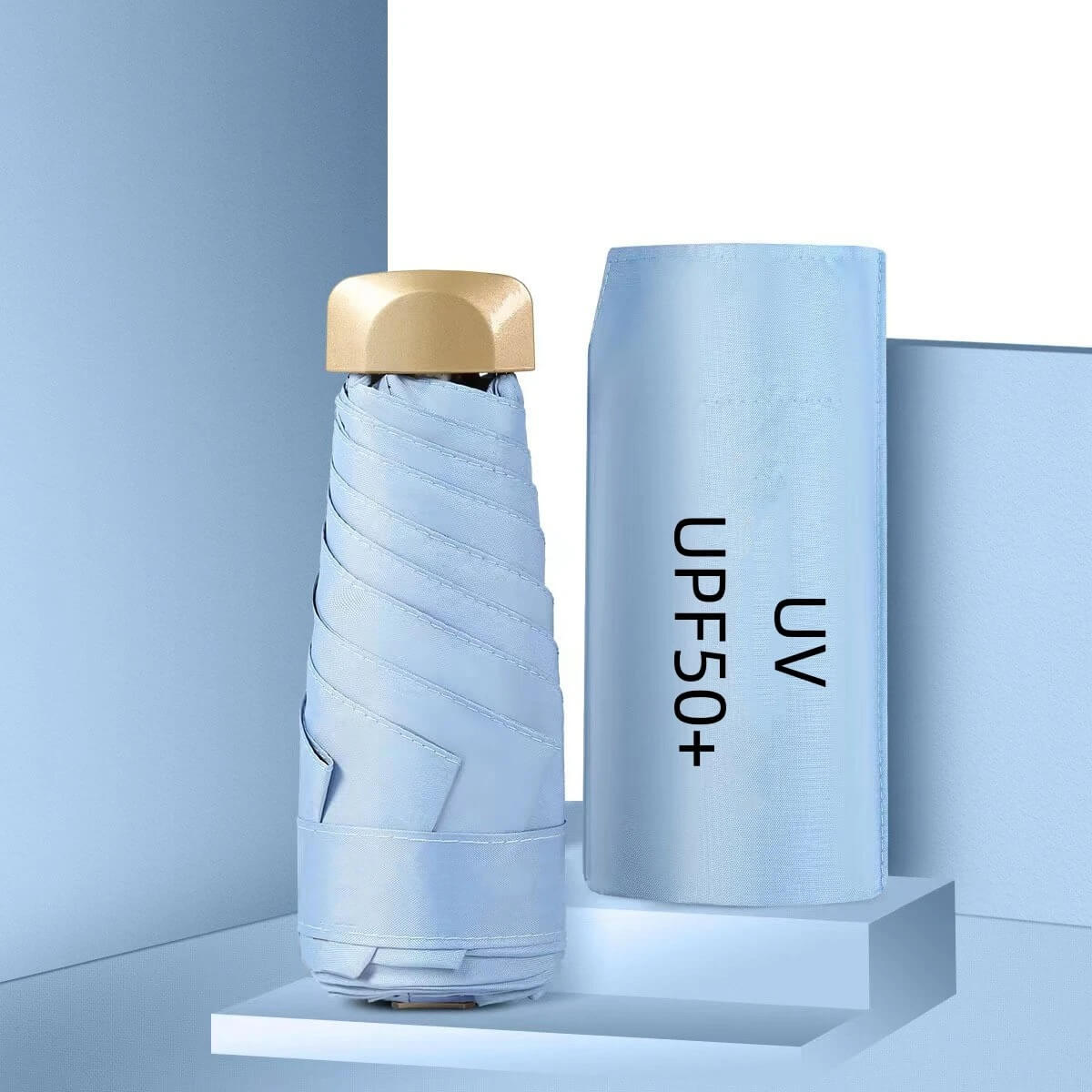 Dual Use Mini UV 50+ Sun Protection and Waterproof Umbrella Sky Blue_Foldable H18cm x W5cm_Weight 190g