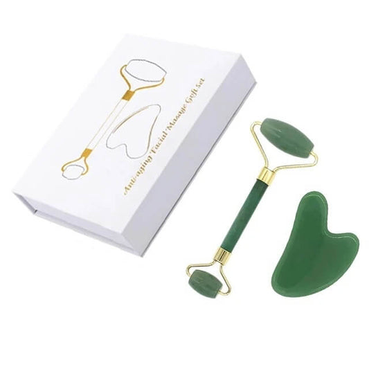 Green Jade Facial Roller and Gua Sha Set in Box