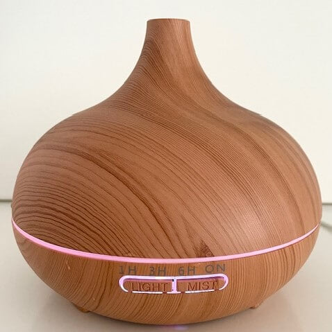 Light Wood Grain Effect Aromatherapy Diffuser and Humidifier with Pink LED Lighting