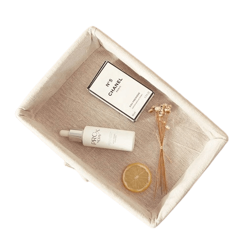 Rattan Storage Basket with Cotton Lining for Coralling Items