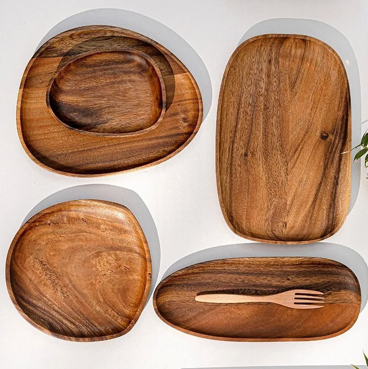 Solid Walnut Wood Plates of Four Organic Oval Designs