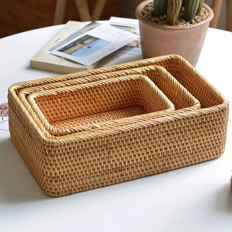 Three Handwoven Wicker Baskets in Small, Medium and Large