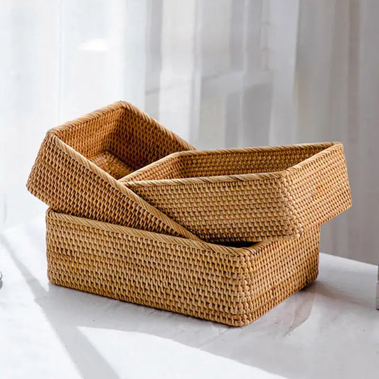 Three Handwoven Wicker Baskets in Small, Medium and Large