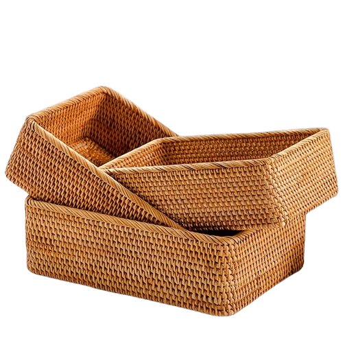 Three Set Handwoven Wicker Baskets in Small, Medium and Large