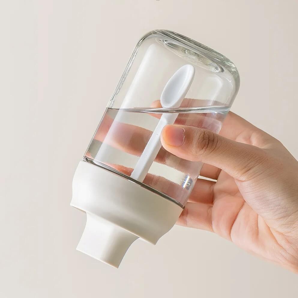 Transparent Glass Condiment Jar with Integrated Spoon Lid and Strong Seal