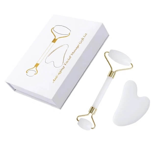White Jade Facial Roller and Gua Sha Set in Box