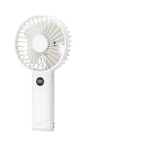 White Mini Handheld USB Fan with adjustable speeds and digital display