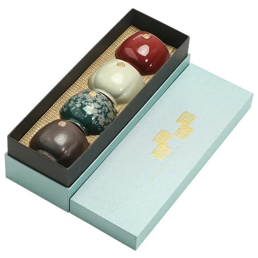 Japanese Style Ceramic 4-Piece Tea Cup Set with Gift Box